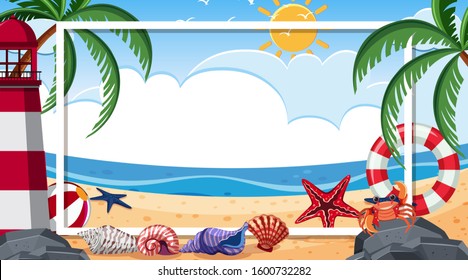 Border template with beach scene in background illustration