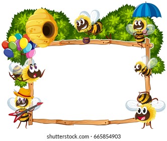 Plantilla de borde con ilustración aérea de abejas