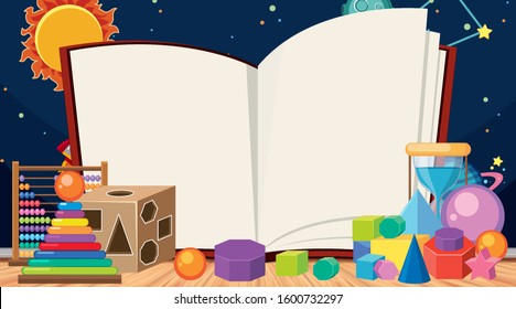 Border template with block toys and space background illustration