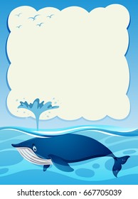 Border template with blue whale in the ocean illustration