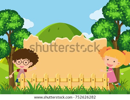 Border template with boy and girl in park illustration