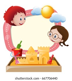 Plantilla de borde con ilustración de arena de niño y niña
