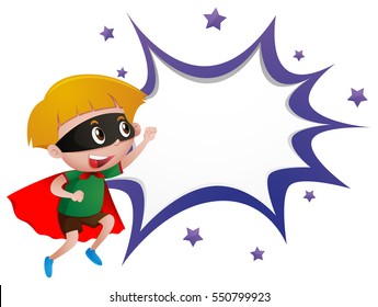 Border template with boy in hero costume illustration