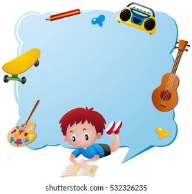 Border template with boy and school objects illustration