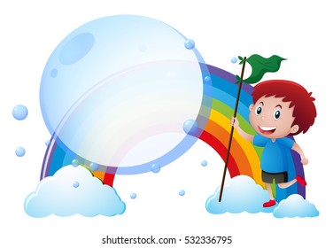 Plantilla de borde con niño en la ilustración del cielo