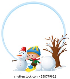 Border template with boy and snowman illustration