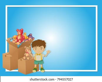 Border template with boy and toys illustration