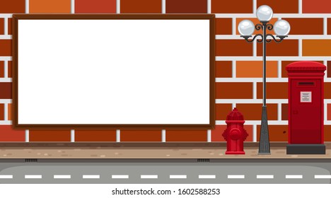 Border template with brickwall and street lamp background illustration