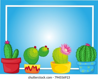 Plantilla de borde con cactus en la ilustración de ollas