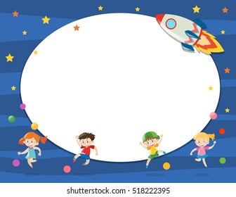 Border template with children in space illustration