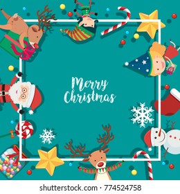 Border template with christmas characters on blue background illustration