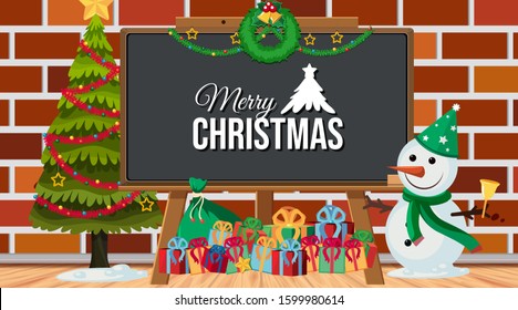Plantilla de borde con ilustración de fondo de tema de navidad