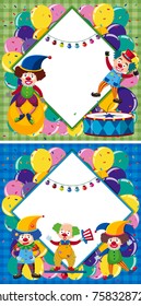 Border template with clowns in circus illustration