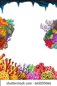 Border template with coral reef underwater illustration