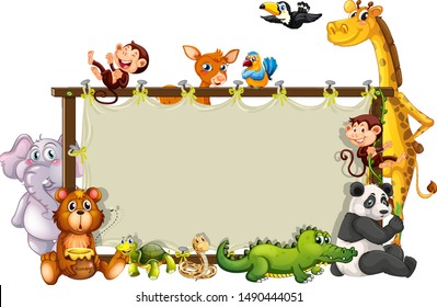 Border template with cute animals  illustration