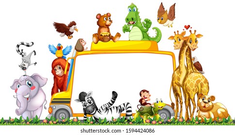 Border template with cute animals  illustration