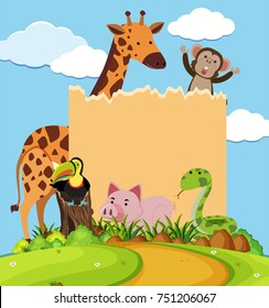 Border template with cute animals in park illustration