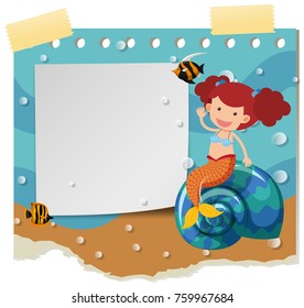 Plantilla de borde con ilustración de sirena linda