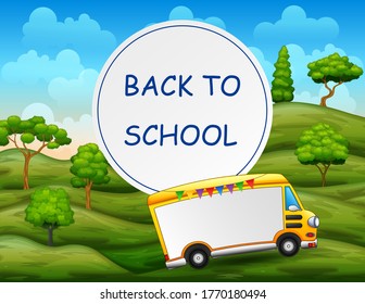 Border template design back to school with school bus