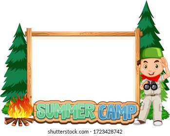 Border template design with boy at summer camp illustration