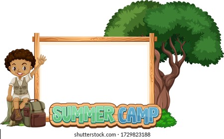 Border template design with boy at summer camp illustration