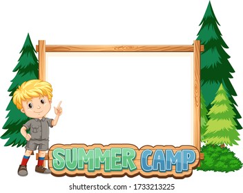Border template design with boy at summer camp illustration