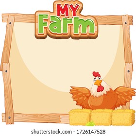 Border template design with chicken and hay illustration