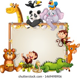 Border template design with cute animals illustration