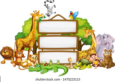 Border template design with cute animals illustration