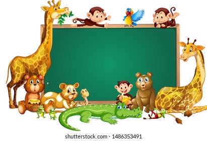 Border template design with cute animals illustration