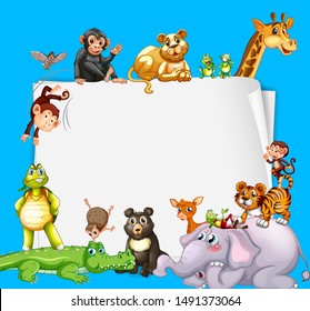 Border template design with cute animals illustration