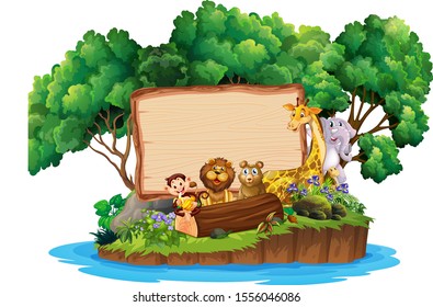 Border template design with cute animals on island illustration