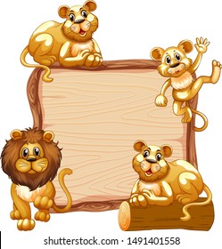 Border template design with cute lion family illustration