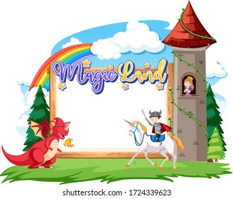 Border template design with dragon and knight illustration