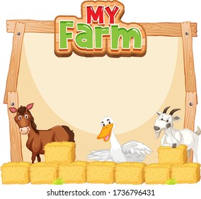 Border template design with farm animals illustration