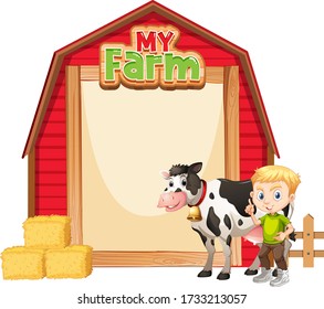 Border template design with farmboy and cow illustration