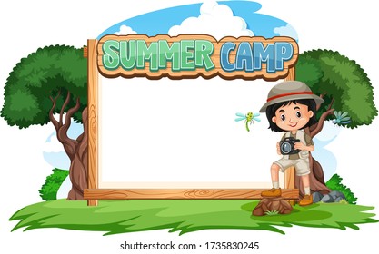 Border template design with girl at summer camp illustration