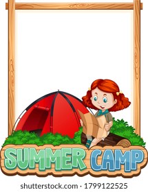 Border template design with girl at summer camp illustration