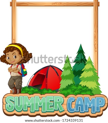 Border template design with girl at summer camp illustration