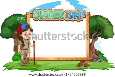 Border template design with girl at summer camp illustration