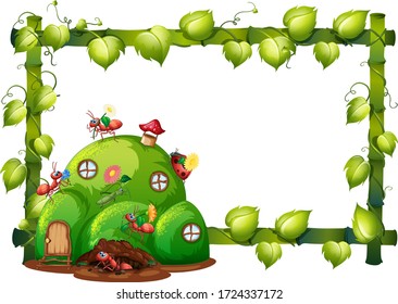 Border template design with insects in the garden background illustration