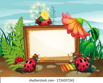 Border template design with insects in the garden background illustration