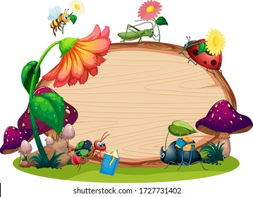 Border template design with insects in the garden background illustration