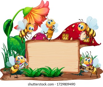 Border template design with insects in the garden background illustration