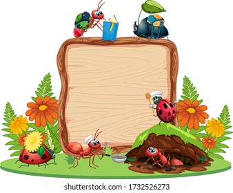 Border template design with insects in the garden background illustration