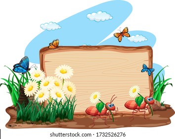 Border template design with insects in the garden background illustration