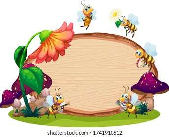 Border template design with insects in the garden background illustration