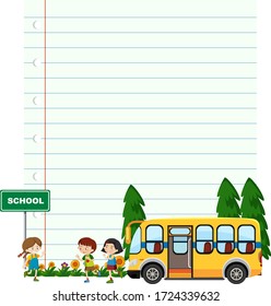 Border template design with kids on school bus illustration