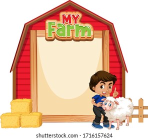 Border template design with little boy and sheep illustration