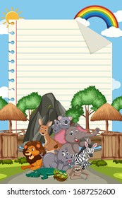 Border template design with many wild animals in background illustration